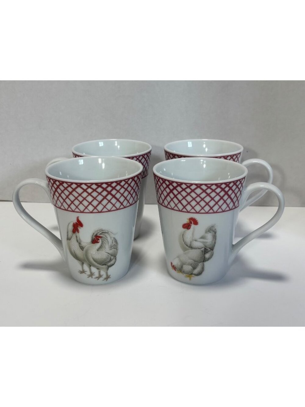 Basic Porcelain Chicken Rooster Ceramic Mugs Set Of 4 Farmhouse Vintage 90s